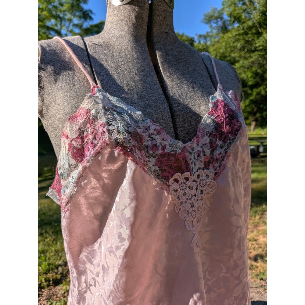 Vintage 80s Val Mode Pastel Floral Fairy Slip Dress Lingerie Nightgown Lace USA
